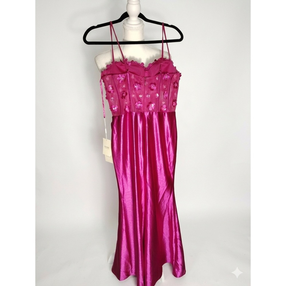 Stacees Fuchsia Satin 3D Floral Corset Gown S8318P Prom Formal Dress Custom Size - Picture 2 of 5